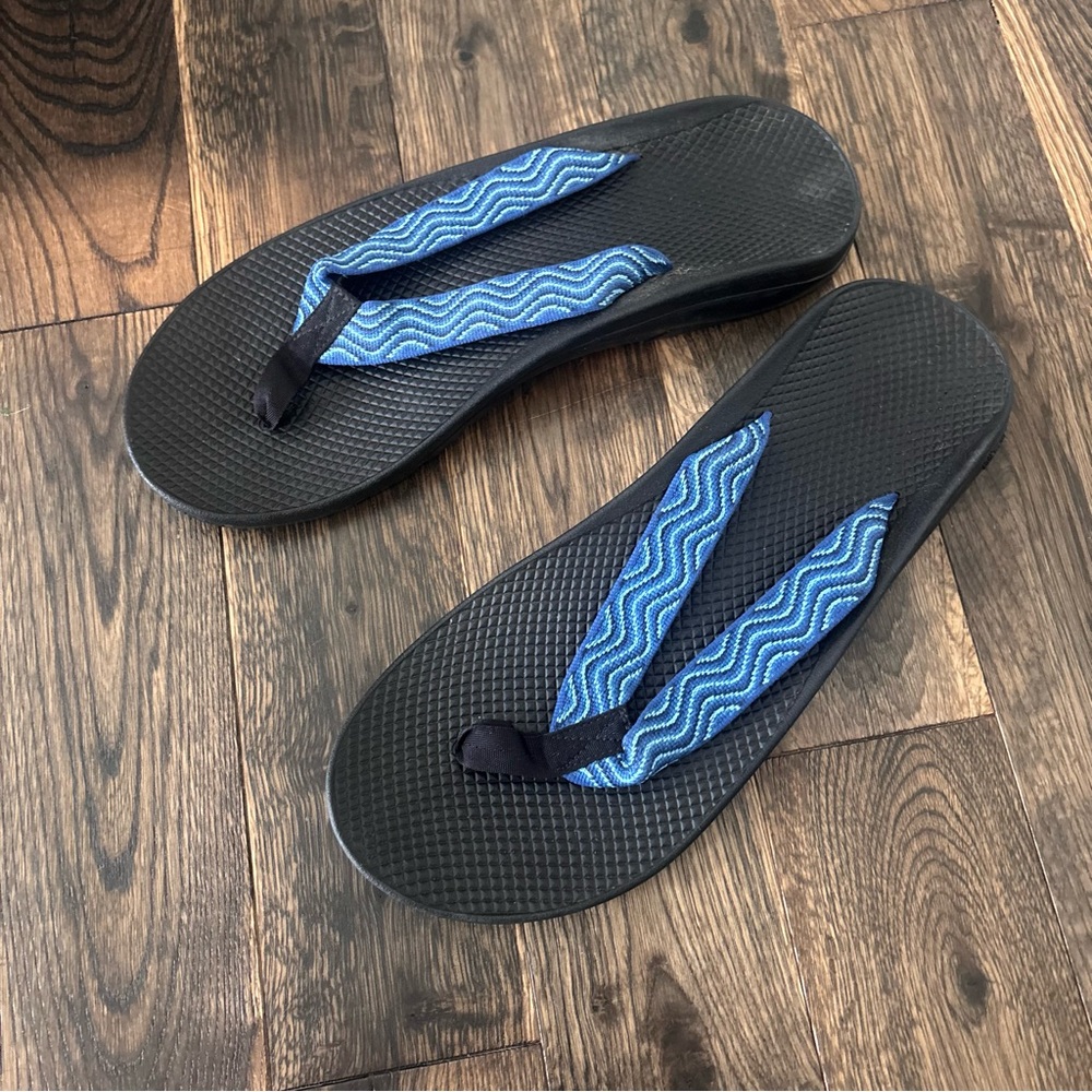 Chaco Ecotread Flip Flop Sandals with Blue Patterned Straps